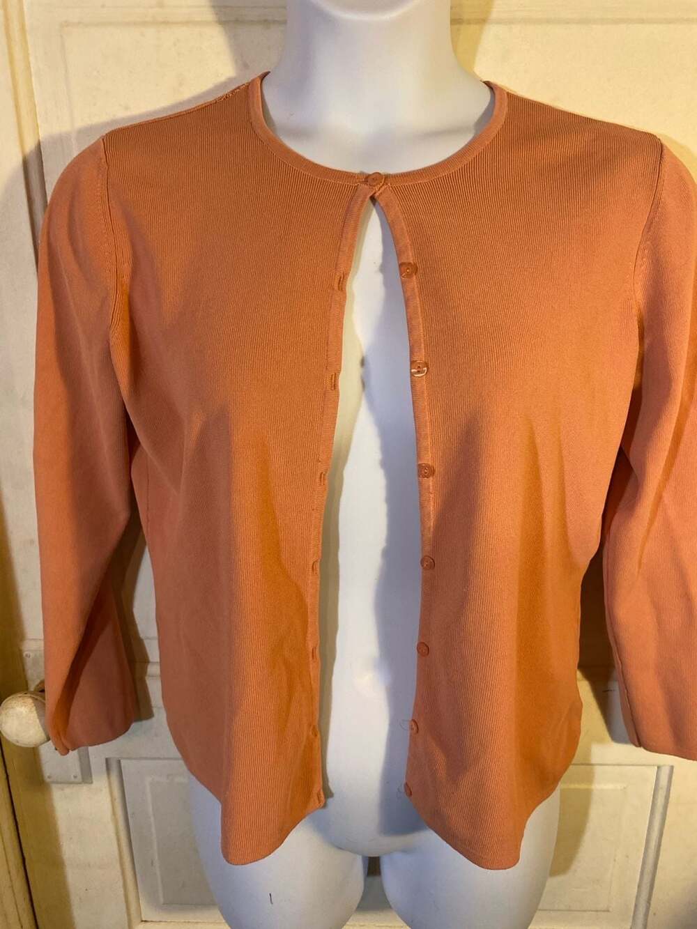 Worthington Women's Peach Ribbed Knit Button-Up Cardigan Sweater Large